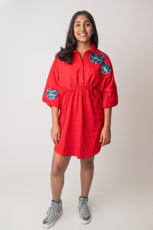 Abstract Flower poplin shirt dress-1