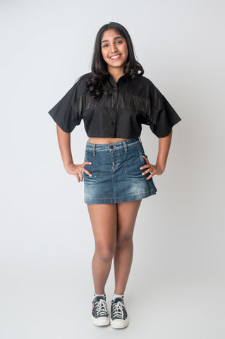 All-around fringe cropped poplin shirt