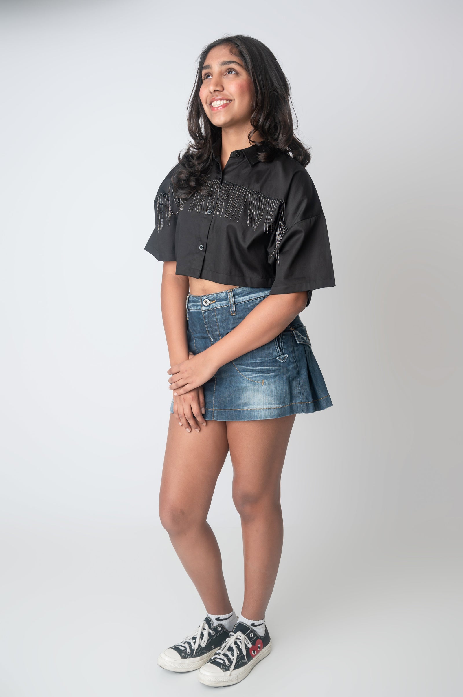 All-around fringe cropped poplin shirt-5