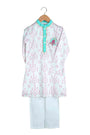 Turquoise embroidered bandhej kurta for boys