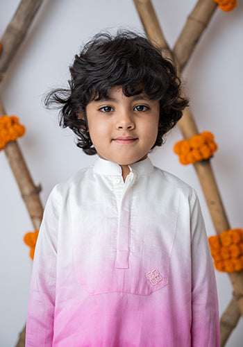 Fuschia Shaded kurta with motif set for boys