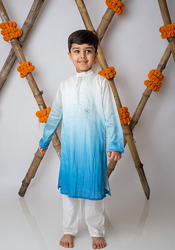 Cobalt Shaded kurta with motif set for infant boys