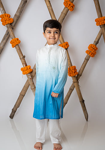 Cobalt Shaded kurta with motif set for infant boys