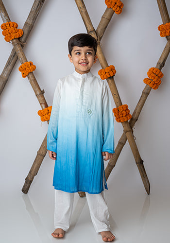 Cobalt Shaded kurta with motif set for boys