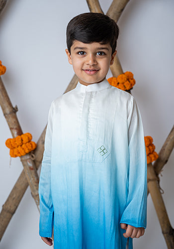 Cobalt Shaded kurta with motif set for infant boys