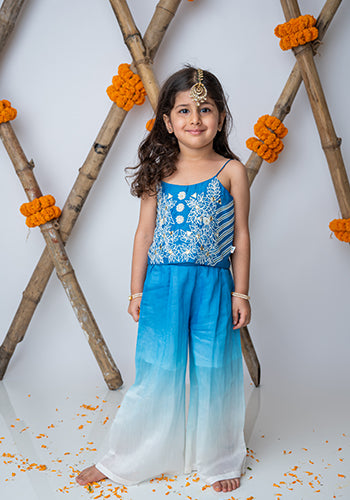 Cobalt Embroidered crop top with shaded pants for infant girls