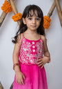 Fuschia Embroidered crop top with shaded pants for infant girls