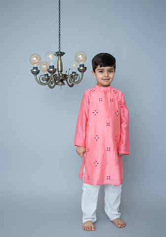 Coral All over embroidered kurta set for boys