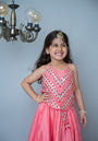 Coral Mirror embroidery halter lehnga for infant girls