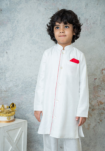 Ivory Silk sherwani with contrast detailing for  boys