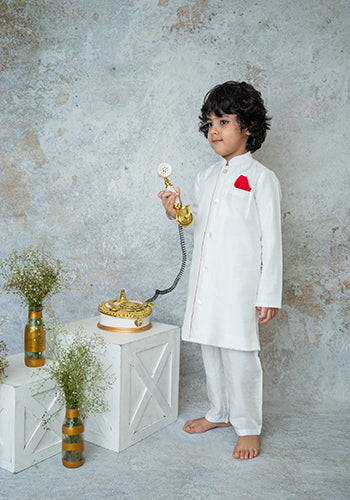 Ivory Silk sherwani with contrast detailing for infant boys