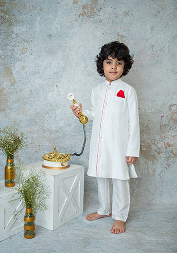 Ivory Silk sherwani with contrast detailing for  boys