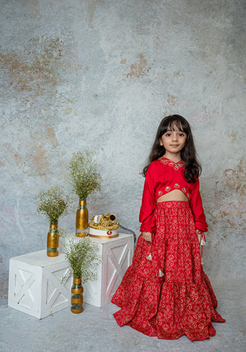 Ruby Stylish crop top with tiered lehnga for infant girls