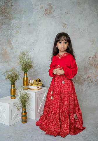 Ruby Stylish crop top with tiered lehnga for infant girls