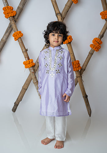 Lilac Mirror embroidery kurta set for boys