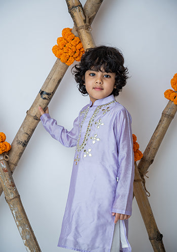 Lilac Mirror embroidery kurta set for boys