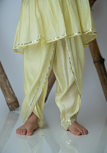 Lemon Mirror embroidery dhoti set for girls