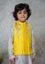 Yellow Mirror embroidery bandhgala set for infant boys