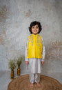 Yellow Mirror embroidery bandhgala set for infant boys