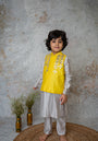 Yellow Mirror embroidery bandhgala set for infant boys