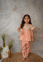 Peach Mirror embroidery dhoti set for girls