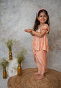 Peach Mirror embroidery dhoti set for girls