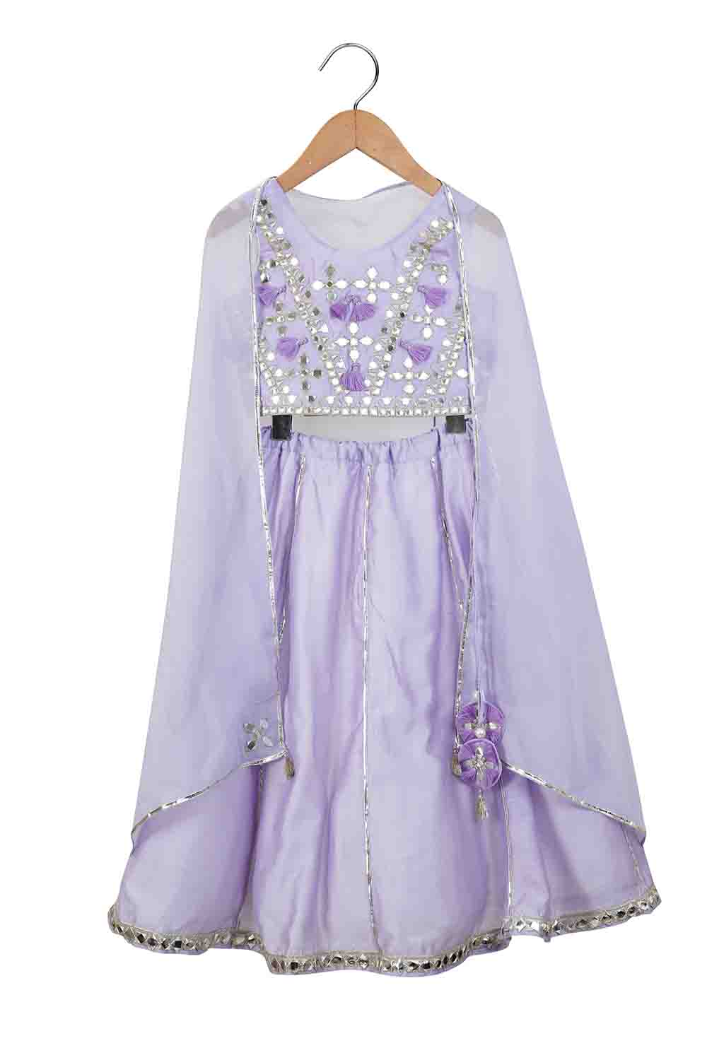 Lilac Mirror embroidery lehnga with dupatta for girls