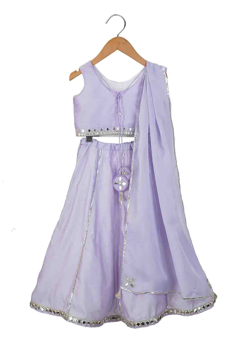 Lilac Mirror embroidery lehnga with dupatta for girls