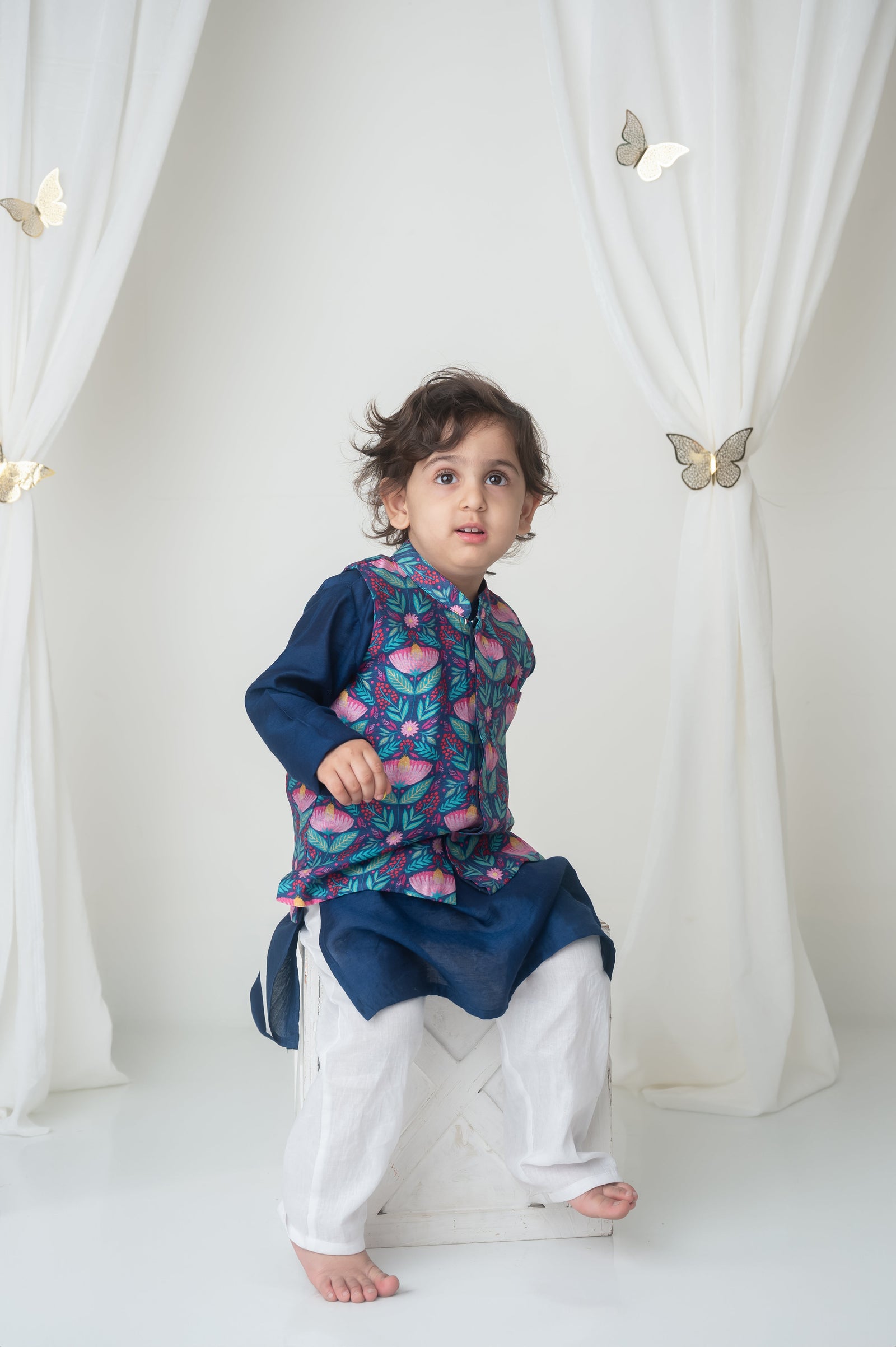 Floral printed bandhgala and kurta set