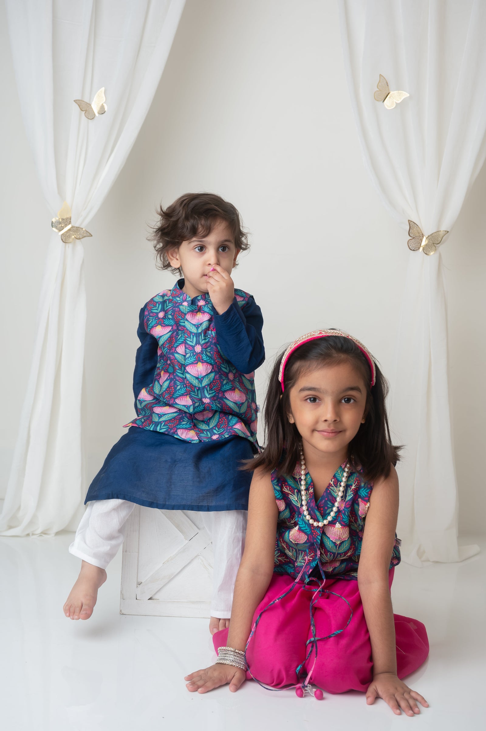 Floral printed bandhgala and kurta set