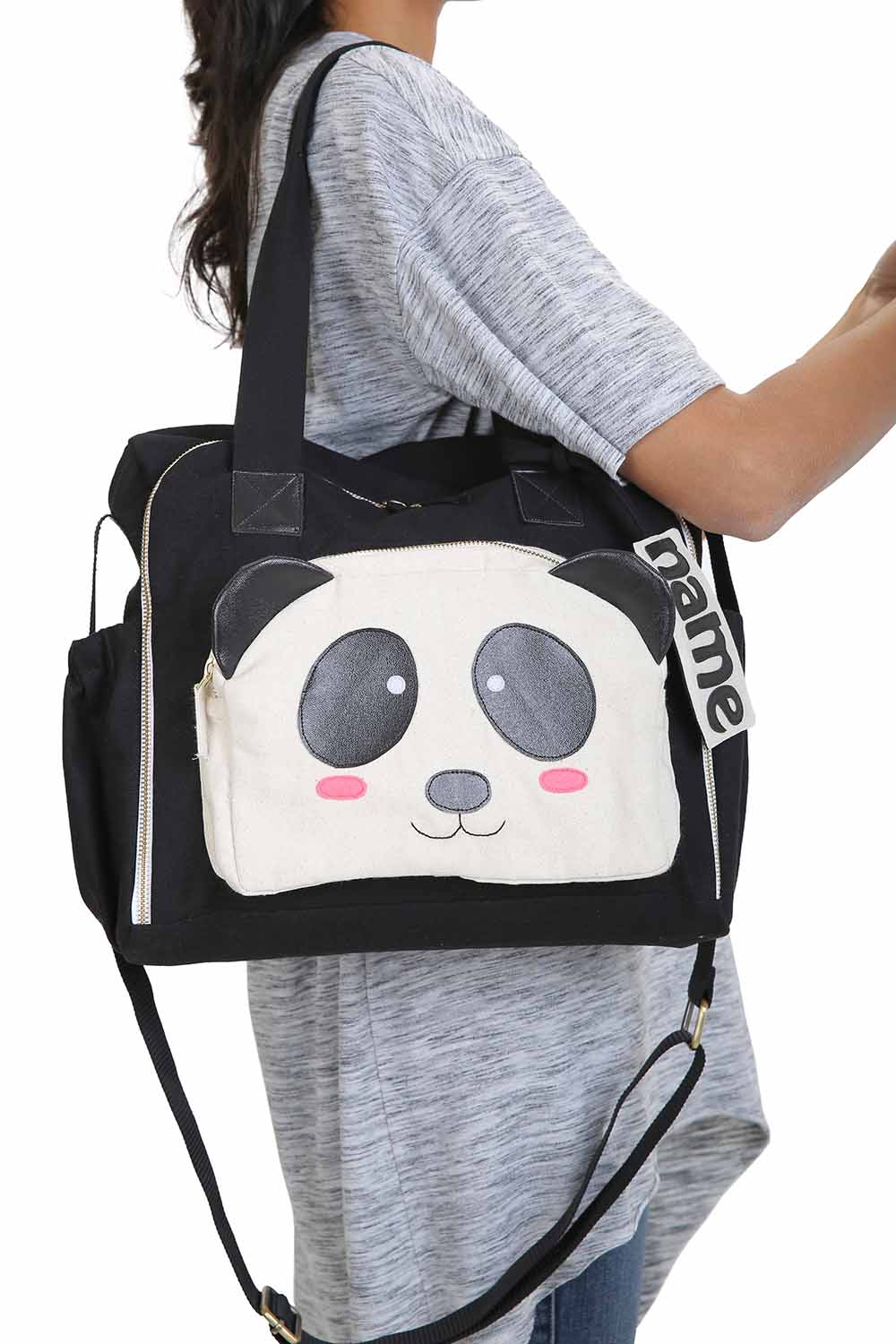 Gender neutral black panda diaper bag-02