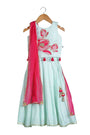 Bandhej lehnga with floral embroidery set for infant