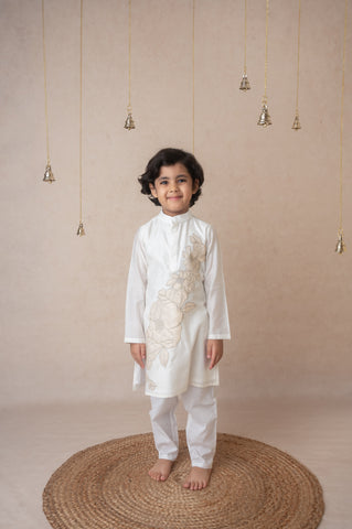 Ivory gold applique kurta set