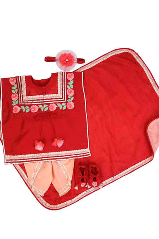 Red Embroidered infant girls jamna set