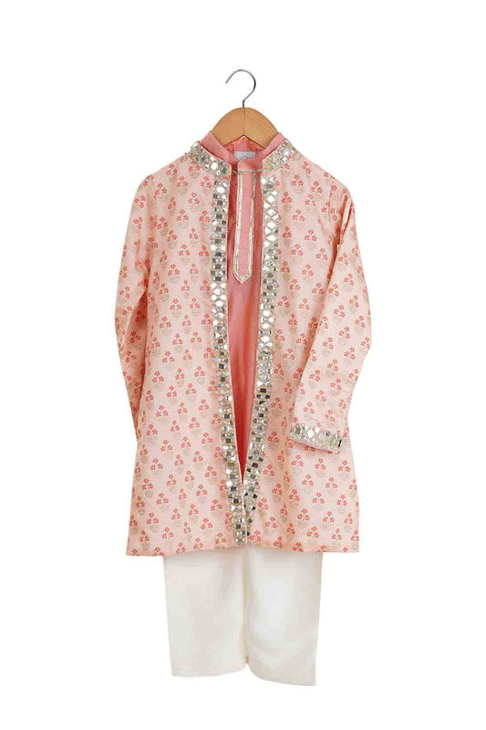 Blush mirror embroidered sherwani set for boys