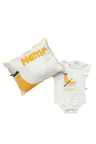 Customized banana boat romper and cushion set