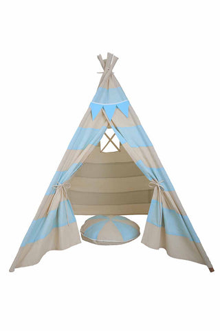 Blue Striped Tee Pee Tent with matching bunting