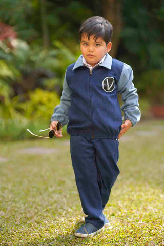 Customized denim co-ord set for boys