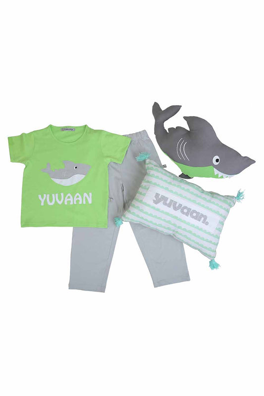 customized green shark nightsuit cushion set