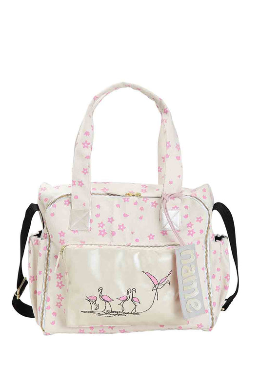 flamingo print embroidered diaper bag-1