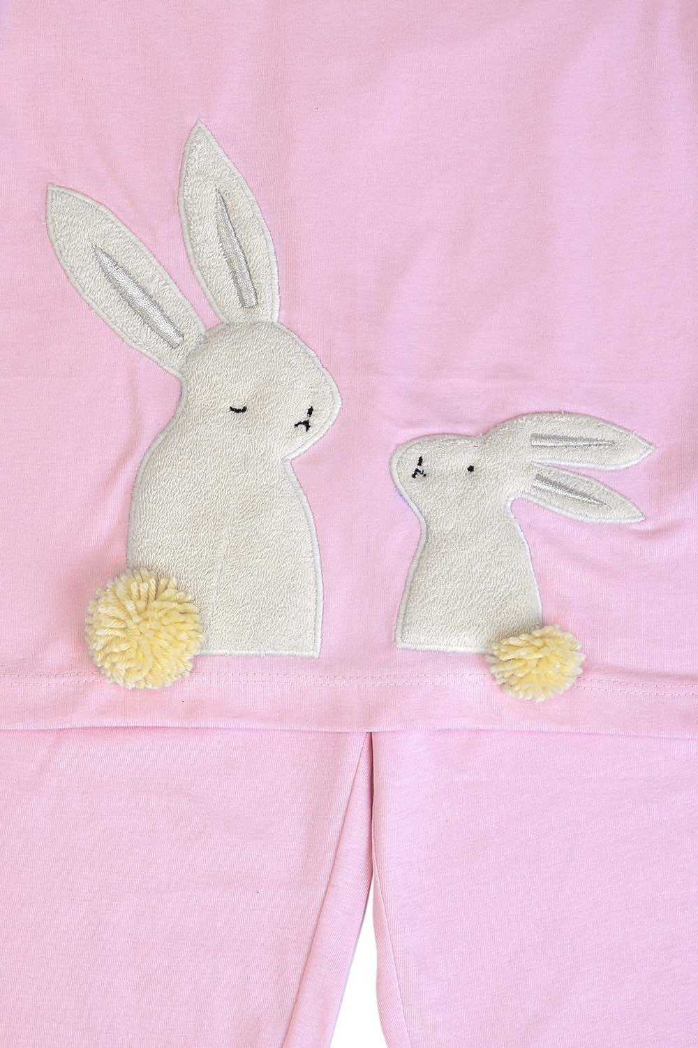 Fluffy embroidered bunny nightsuit for girls