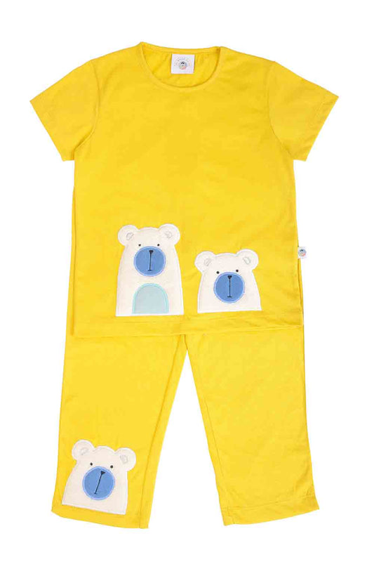 Fluffy embroidered teddy nightsuit