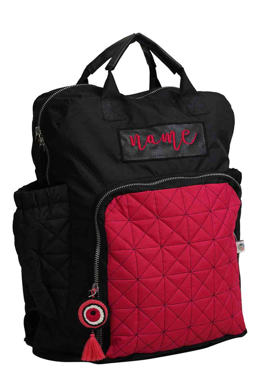 Customized Black and Fuschia Baby diaper backpack