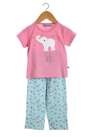 Embroidered hello elephant girls nightsuit