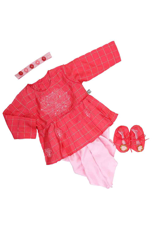 infant girls red emb jamna