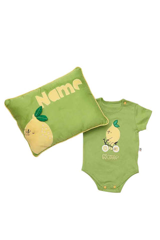 Customized lemon bike romper and cushion set