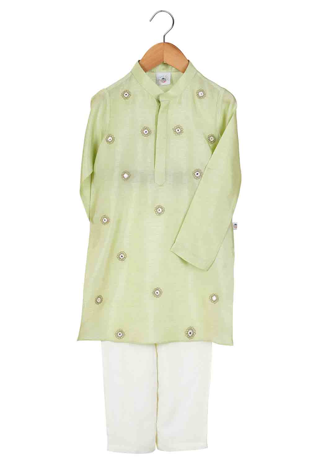 mint mirror work embroidered boys kurta-1