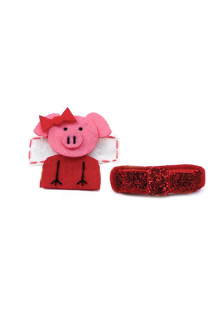 Set of 2 pink, piggy clips