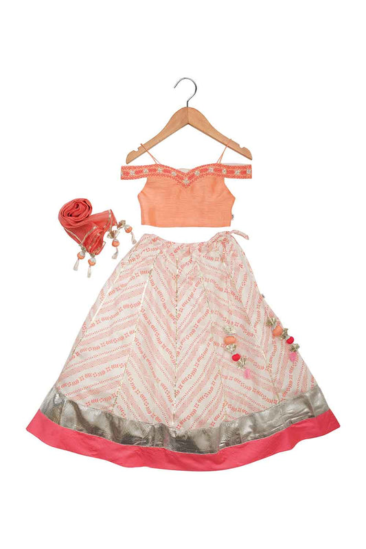 Chevron off-shoulder lehnga set for infant girls