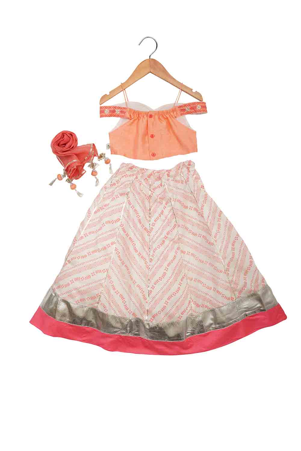 Chevron off-shoulder lehnga set for infant girls